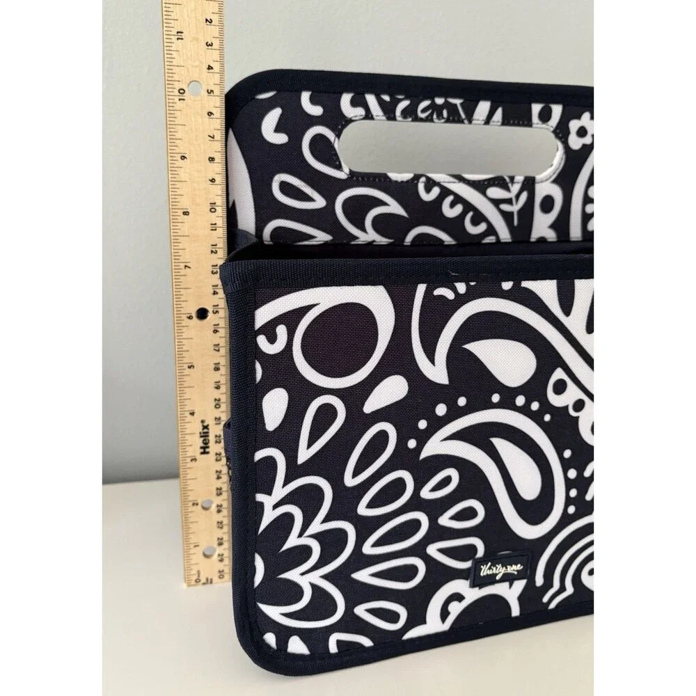 Thirty One Double Duty Caddy Navy Blue and White Paisley Mesh Pockets Top Handle